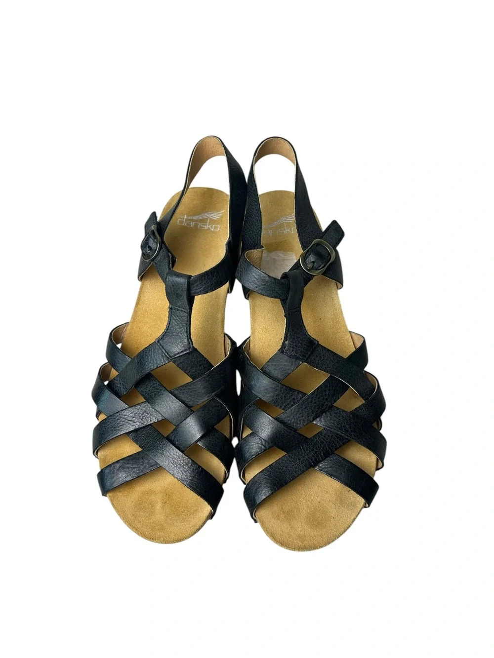 Dansko Tinley Black Leather Wedge Strappy Fisherman Sandals Size 41 (10.5-11)